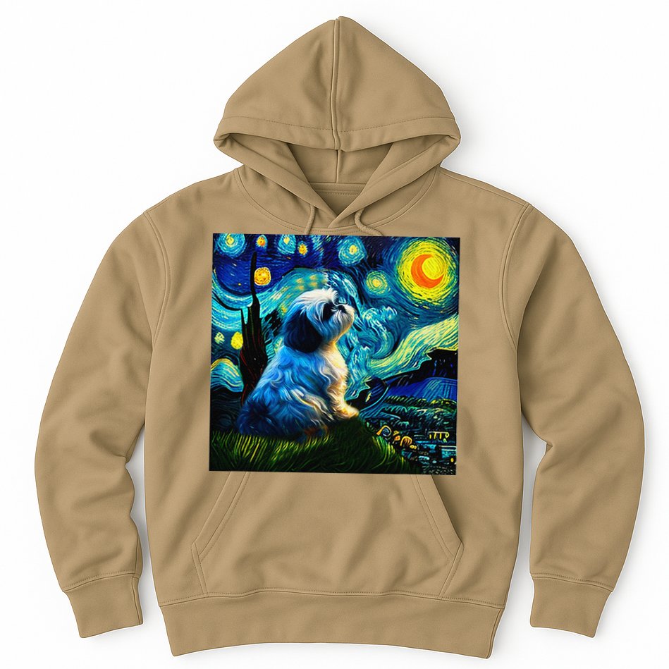 Shih Tzu Funny Dog Van Gogh Starry Night Cutes Funny Clothes Goods Gi Hoodie