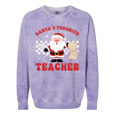 Santa Teacher Funny SantaS Favorite Teacher Christmas Pjs Gift Colorblast Crewneck Sweatshirt