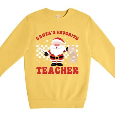 Santa Teacher Funny SantaS Favorite Teacher Christmas Pjs Gift Premium Crewneck Sweatshirt