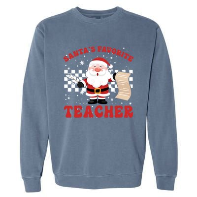 Santa Teacher Funny SantaS Favorite Teacher Christmas Pjs Gift Garment-Dyed Sweatshirt