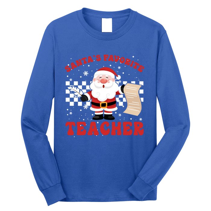 Santa Teacher Funny SantaS Favorite Teacher Christmas Pjs Gift Long Sleeve Shirt