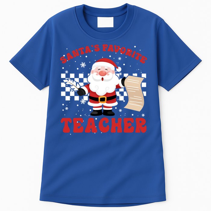 Santa Teacher Funny SantaS Favorite Teacher Christmas Pjs Gift Tall T-Shirt