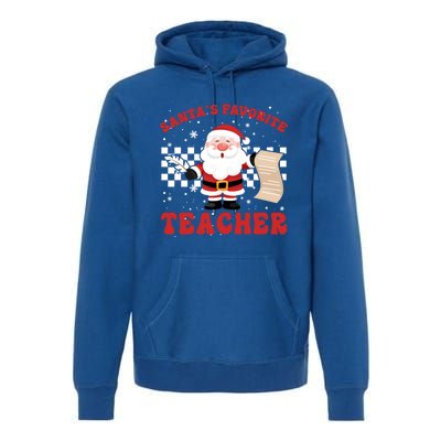 Santa Teacher Funny SantaS Favorite Teacher Christmas Pjs Gift Premium Hoodie