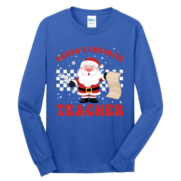 Santa Teacher Funny SantaS Favorite Teacher Christmas Pjs Gift Tall Long Sleeve T-Shirt