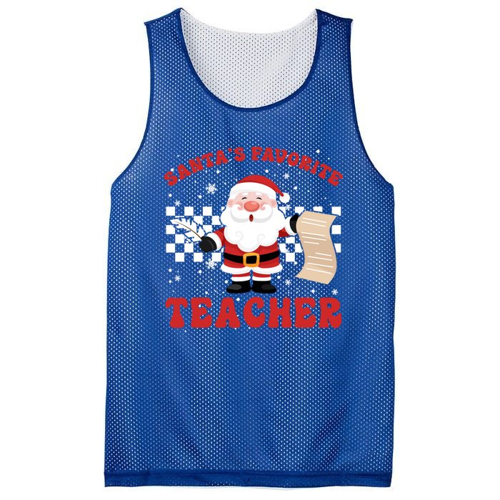 Santa Teacher Funny SantaS Favorite Teacher Christmas Pjs Gift Mesh Reversible Basketball Jersey Tank