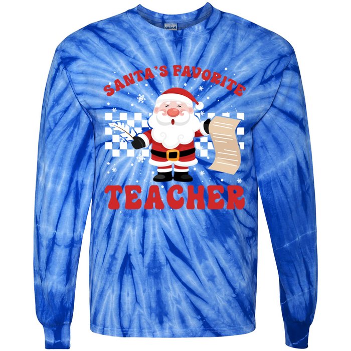 Santa Teacher Funny SantaS Favorite Teacher Christmas Pjs Gift Tie-Dye Long Sleeve Shirt