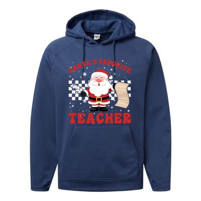 Santa Teacher Funny SantaS Favorite Teacher Christmas Pjs Gift Performance Fleece Hoodie