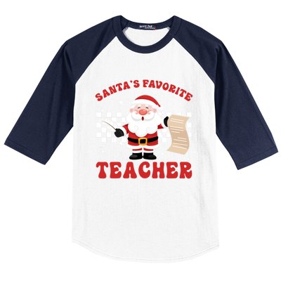 Santa Teacher Funny SantaS Favorite Teacher Christmas Pjs Gift Baseball Sleeve Shirt