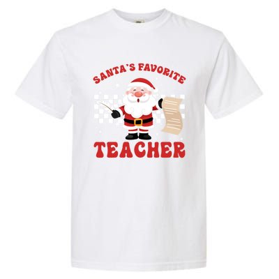 Santa Teacher Funny SantaS Favorite Teacher Christmas Pjs Gift Garment-Dyed Heavyweight T-Shirt