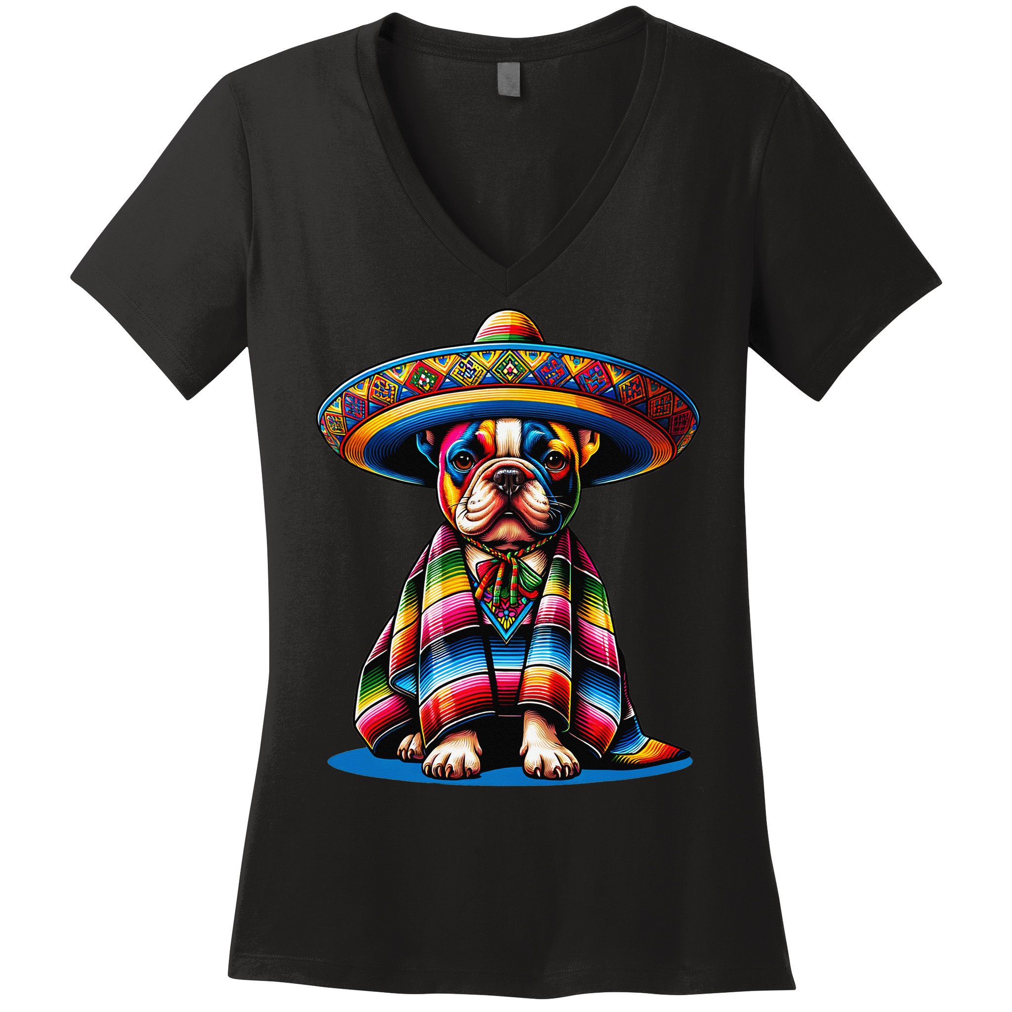 Sombrero Tacos Fiesta French Bulldog Lover Cinco De Mayo Women's V-Neck T-Shirt