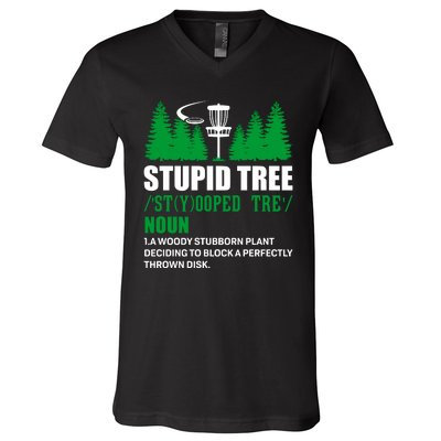 Stupid Tree Funny Disk Golf Definition Golfing V-Neck T-Shirt