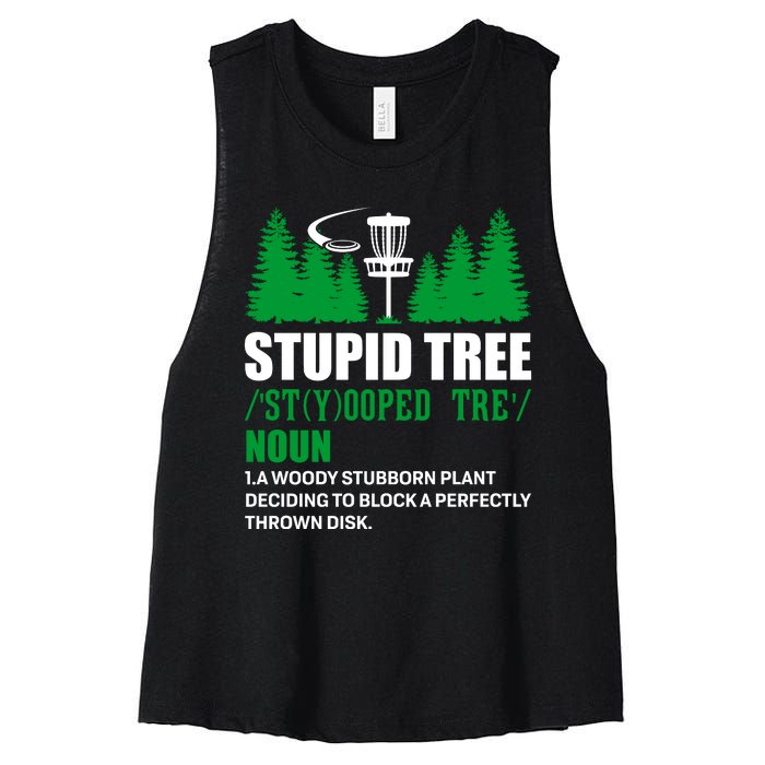 Stupid Tree Funny Disk Golf Definition Golfing Women's Racerback Cropped Tank