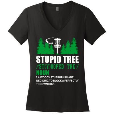 Stupid Tree Funny Disk Golf Definition Golfing Women's V-Neck T-Shirt