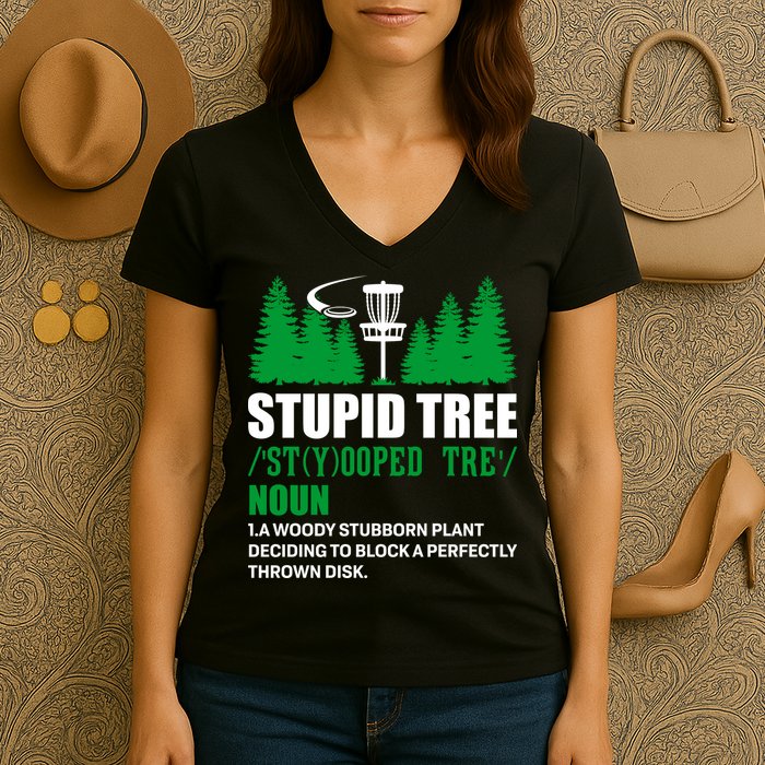Stupid Tree Funny Disk Golf Definition Golfing Women's V-Neck T-Shirt