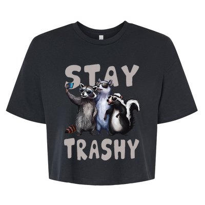 Stay Trashy Funny Raccoon Opossum Skunk Bella+Canvas Jersey Crop Tee