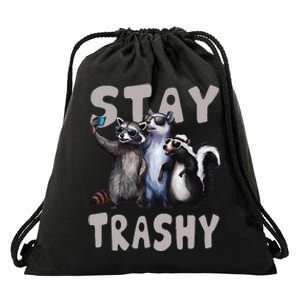 Stay Trashy Funny Raccoon Opossum Skunk Drawstring Bag