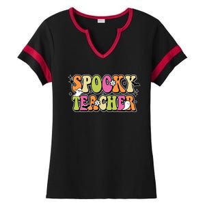 Spooky Teacher Festive Halloween Cute Ladies Halftime Notch Neck Tee