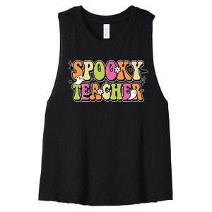 Spooky Teacher Festive Halloween Cute Women's Racerback Cropped Tank