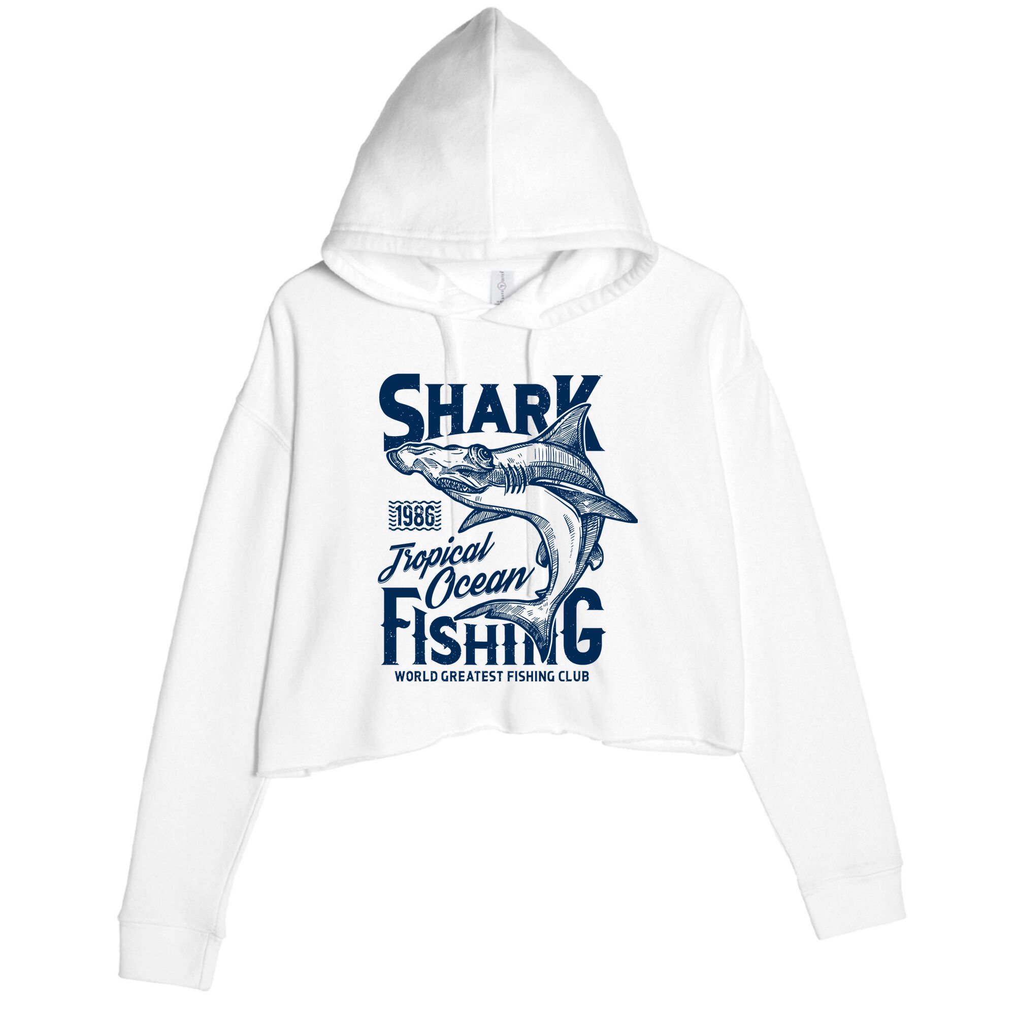 Shark Tropical Fishing World Greatest Fishing Club Crop Fleece Hoodie
