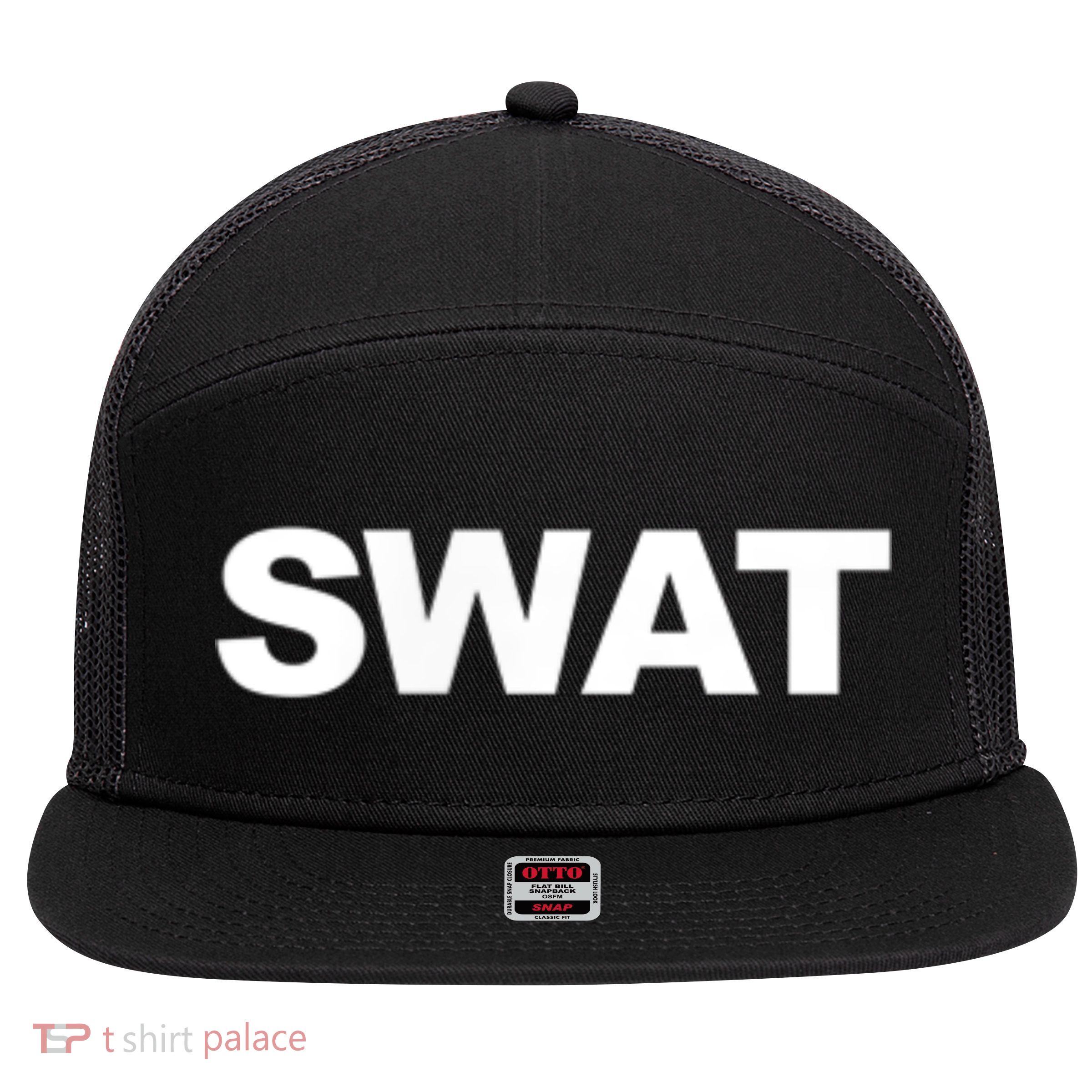 SWAT Team Front Back Print SWAT Team 7 Panel Mesh Trucker Snapback Hat
