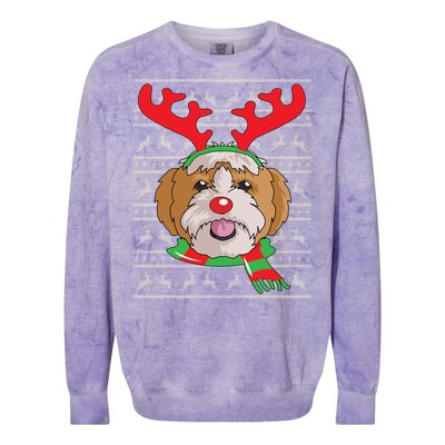 Shih Tzu Gift Reindeer Christmas Gift Top Colorblast Crewneck Sweatshirt