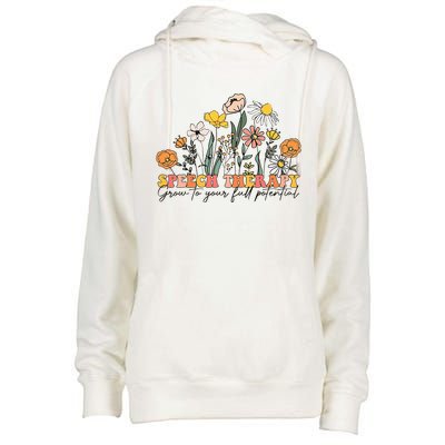 Speech Therapist Gift Speech Therapy Funny SLP Speech Flower Womens Funnel Neck Pullover Hood