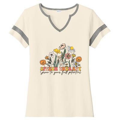 Speech Therapist Gift Speech Therapy Funny SLP Speech Flower Ladies Halftime Notch Neck Tee