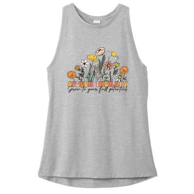 Speech Therapist Gift Speech Therapy Funny SLP Speech Flower Ladies PosiCharge Tri-Blend Wicking Tank