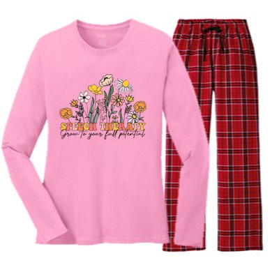 Speech Therapist Gift Speech Therapy Funny SLP Speech Flower Women's Long Sleeve Flannel Pajama Set 