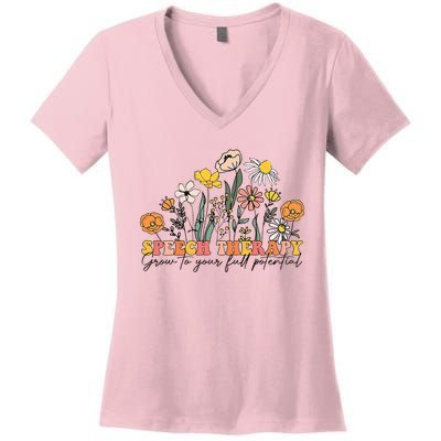 Speech Therapist Gift Speech Therapy Funny SLP Speech Flower Women's V-Neck T-Shirt