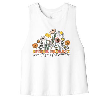 Speech Therapist Gift Speech Therapy Funny SLP Speech Flower Women's Racerback Cropped Tank