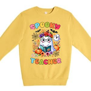 Spooky Teacher Groovy Retro Ghost Teacher Halloween 2024 Funny Gift Premium Crewneck Sweatshirt