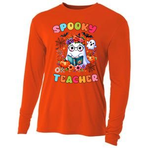 Spooky Teacher Groovy Retro Ghost Teacher Halloween 2024 Funny Gift Cooling Performance Long Sleeve Crew