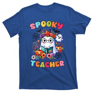 Spooky Teacher Groovy Retro Ghost Teacher Halloween 2024 Funny Gift T-Shirt