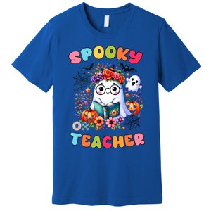 Spooky Teacher Groovy Retro Ghost Teacher Halloween 2024 Funny Gift Premium T-Shirt