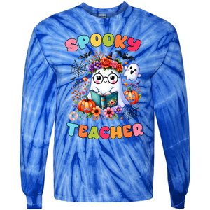 Spooky Teacher Groovy Retro Ghost Teacher Halloween 2024 Funny Gift Tie-Dye Long Sleeve Shirt