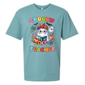 Spooky Teacher Groovy Retro Ghost Teacher Halloween 2024 Funny Gift Sueded Cloud Jersey T-Shirt