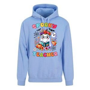 Spooky Teacher Groovy Retro Ghost Teacher Halloween 2024 Funny Gift Unisex Surf Hoodie