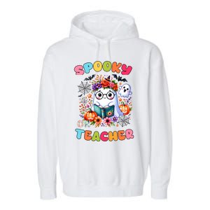 Spooky Teacher Groovy Retro Ghost Teacher Halloween 2024 Funny Gift Garment-Dyed Fleece Hoodie