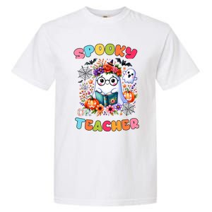 Spooky Teacher Groovy Retro Ghost Teacher Halloween 2024 Funny Gift Garment-Dyed Heavyweight T-Shirt