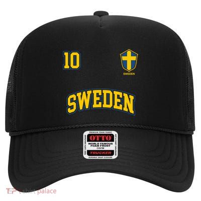 Sweden Team Gift No 10 Sports Swedish Flag Soccer Gift High Crown Mesh Back Trucker Hat