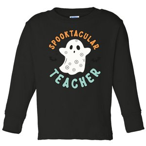 Spooktacular Teacher Groovy Halloween Retro Gift Toddler Long Sleeve Shirt