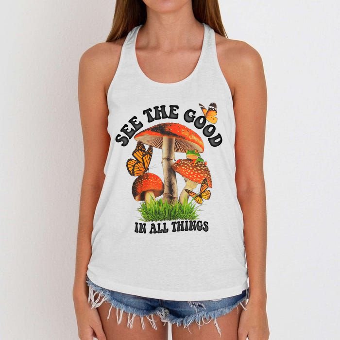 See The Good In All Things Mushroom Women's Knotted Racerback Tank