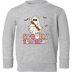 Spooky Teacher Ghost Halloween Groovy Retro Trick Or Treat Toddler Sweatshirt