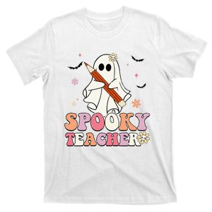 Spooky Teacher Ghost Halloween Groovy Retro Trick Or Treat T-Shirt