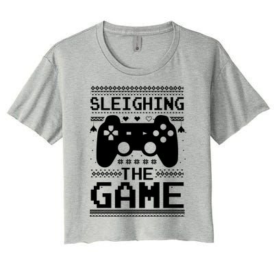 Sleighing The Game Gamer Video Game Christmas Meaningful Gift Women's Crop Top Tee