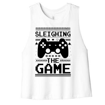 Sleighing The Game Gamer Video Game Christmas Meaningful Gift Women's Racerback Cropped Tank