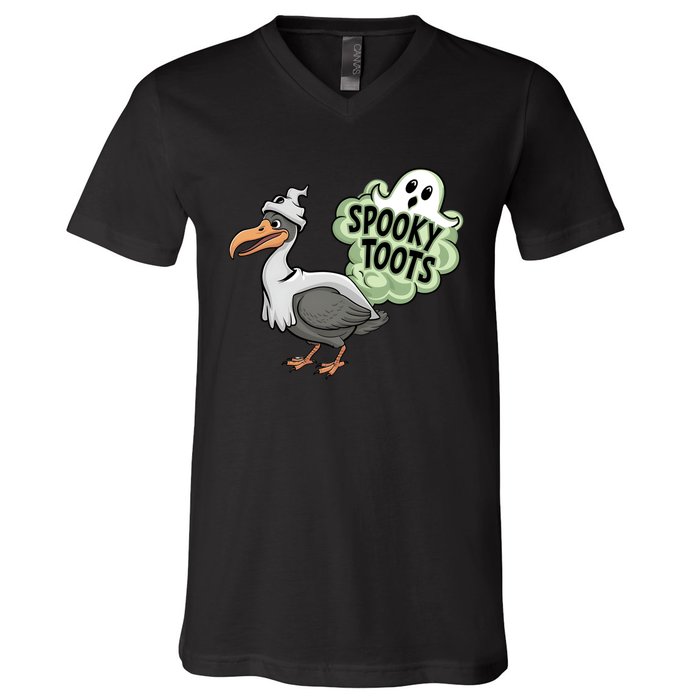 Spooky Toots Goose Ghost Funny Halloween V-Neck T-Shirt