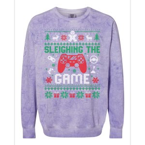 Sleighing The Game Ugly Christmas Sweater Gamer Video Game Gift Colorblast Crewneck Sweatshirt