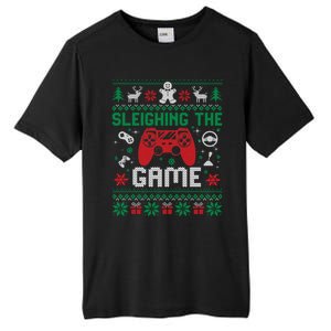 Sleighing The Game Ugly Christmas Sweater Gamer Video Game Gift Tall Fusion ChromaSoft Performance T-Shirt